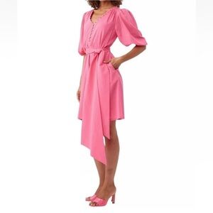 Trina Turk Malina Belted 100% Cotton Voile Minidress V-Neck Pink Size XS $328